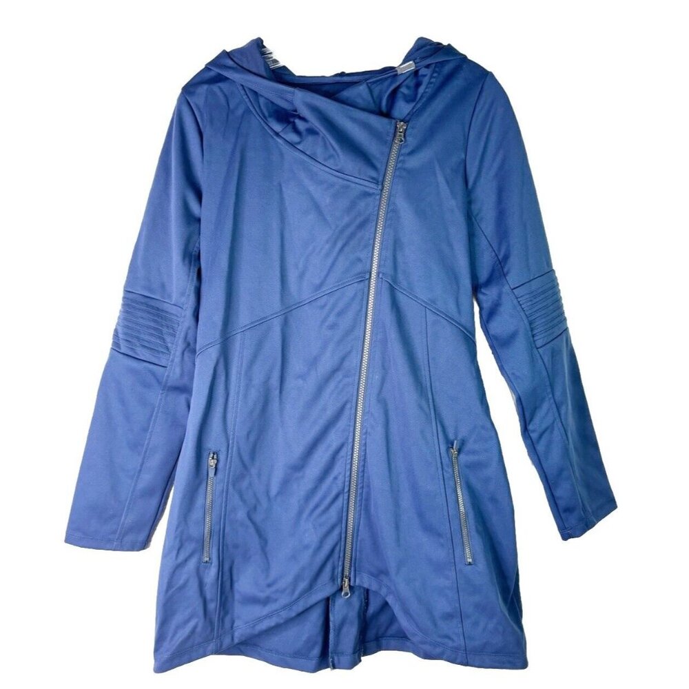 Mondetta Medium Blue Asymmetrical Athletic Holder Long Jacket Mock Neck EUC